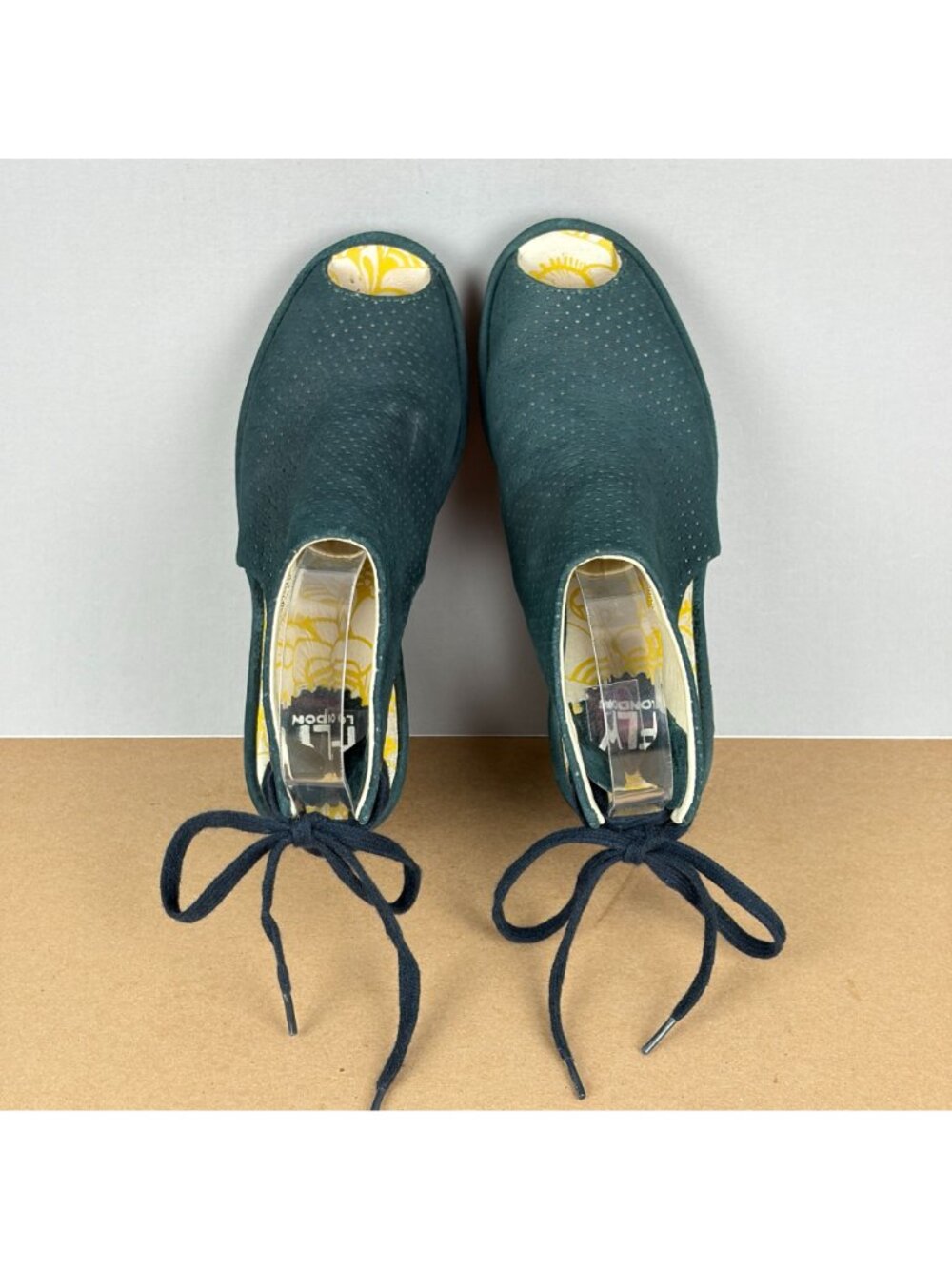 Fly London Yuzu Leather Wedge Sandals Womens 6 EU 36 Dark Green Lace Up Heel - Picture 9 of 10